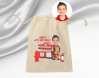 Bolsa de regalos personalizada de bombero / Bolsa de regalos personalizada / Bolsa de muselina personalizada / Bolsa de mano personalizada / Favores de cumpleaños personalizados