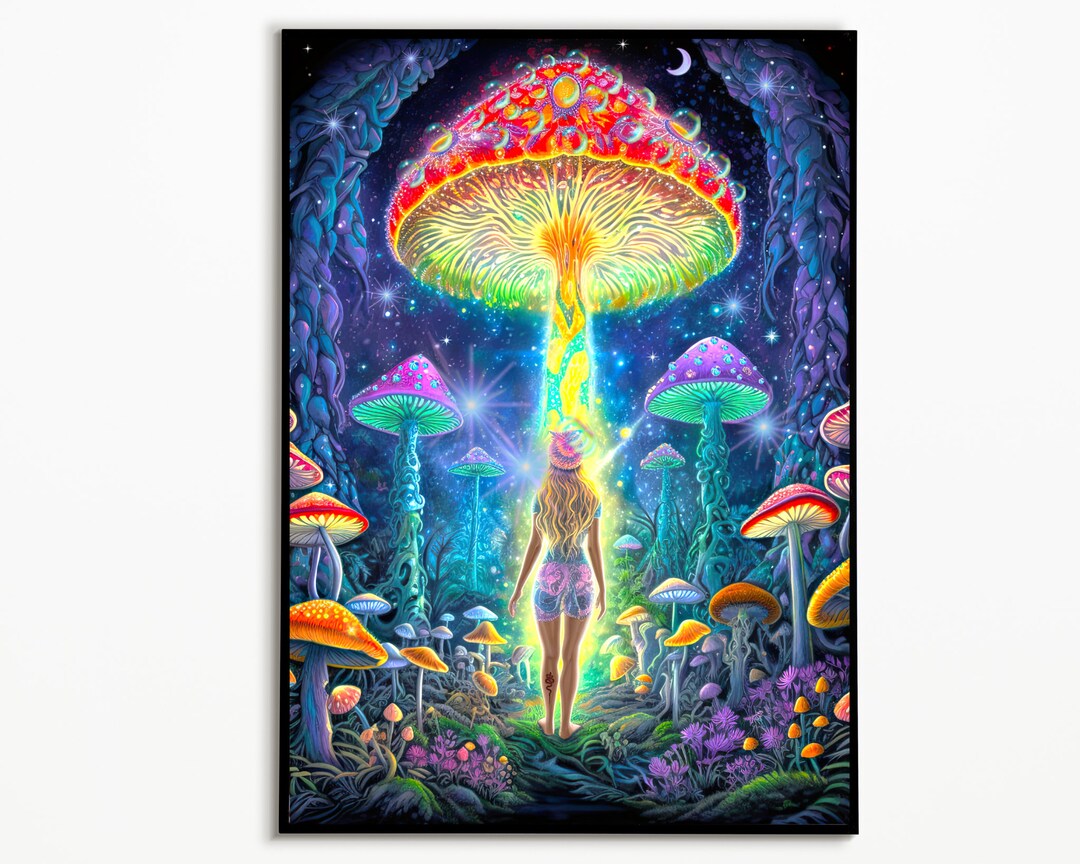 Trippy Art Print Alice Mushroom Poster Art Print Acid Trip Hippie ...