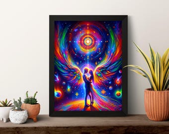51% Original Flame＋ アートポスター Twin Flame Art Print, Soul Mate Art, Lovers Poster, Fantasy Hippie