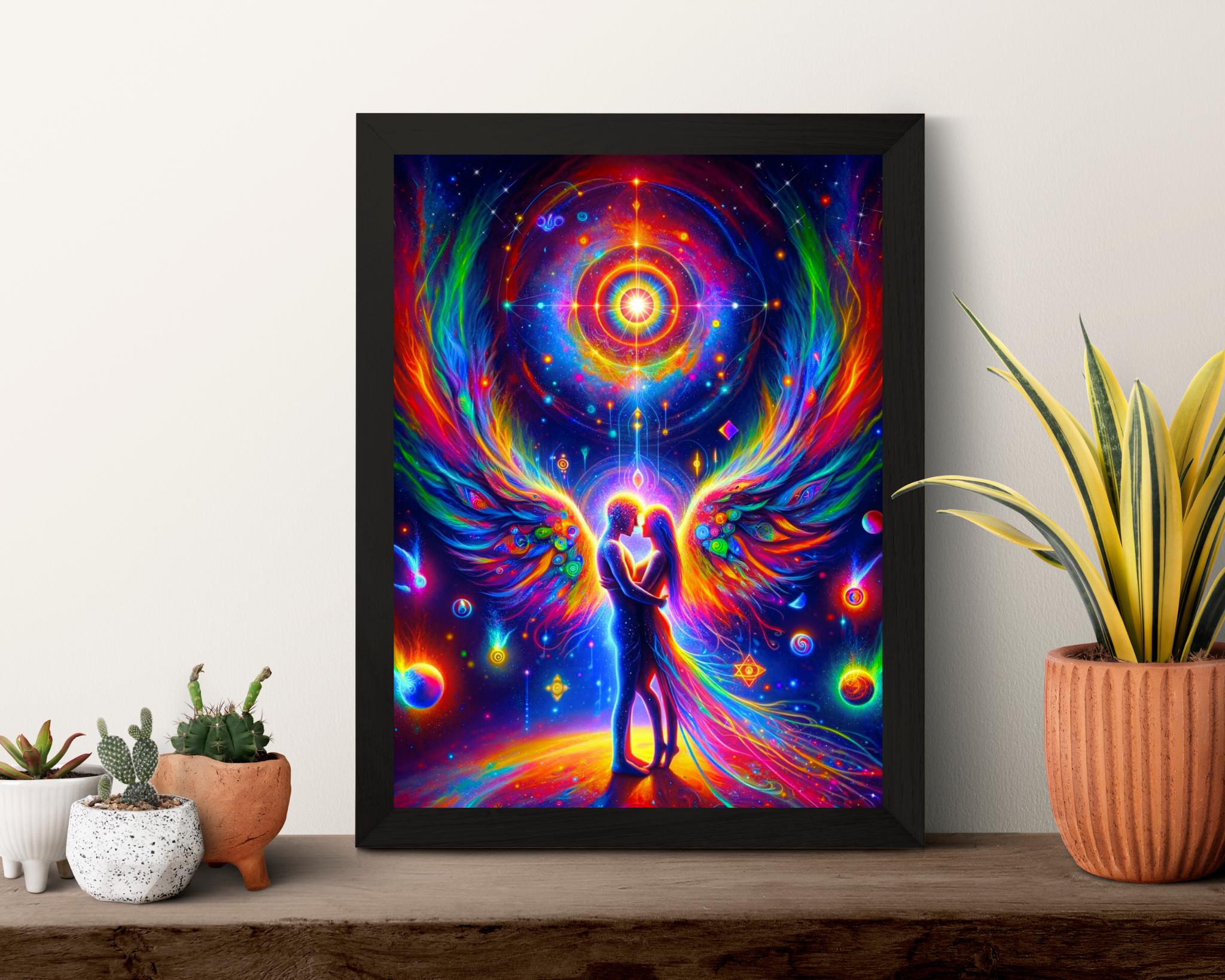 Twin Flame Art Print, Soul Mate Art, Lovers Poster, Fantasy Hippie