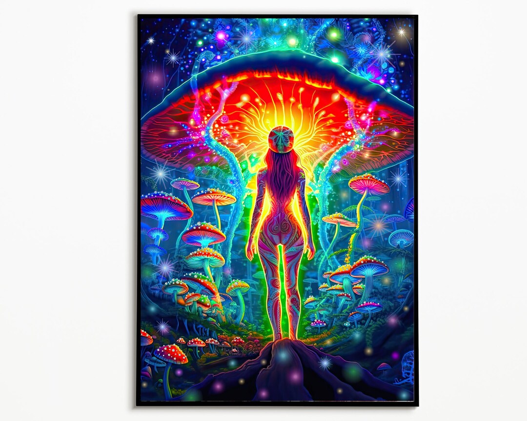 Trippy Art Print Mushroom Forest Poster Art Print Acid Trip Hippie ...