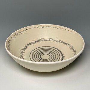 Large handmade ceramic serving bowl. One-of-a-kind, wheel thrown earthenware. Glazed with food safe non-toxic glazes.
