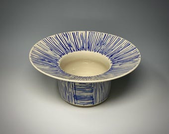 Handgemaakte blauw-witte keramische kom: Ikebana-vaas, borstelhouder