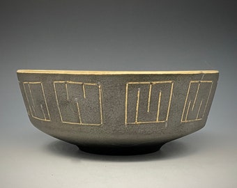 Handmade ceramic serving bowl, one-of-a-kind, wheel thrown, earthenware, food safe non-toxic glazes.