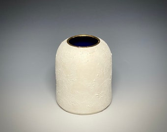 Handmade ceramic vase, ikebana container, one-of-a-kind, wheel thrown, earthenware, glazed with food safe non-toxic glazes, 22K gold.