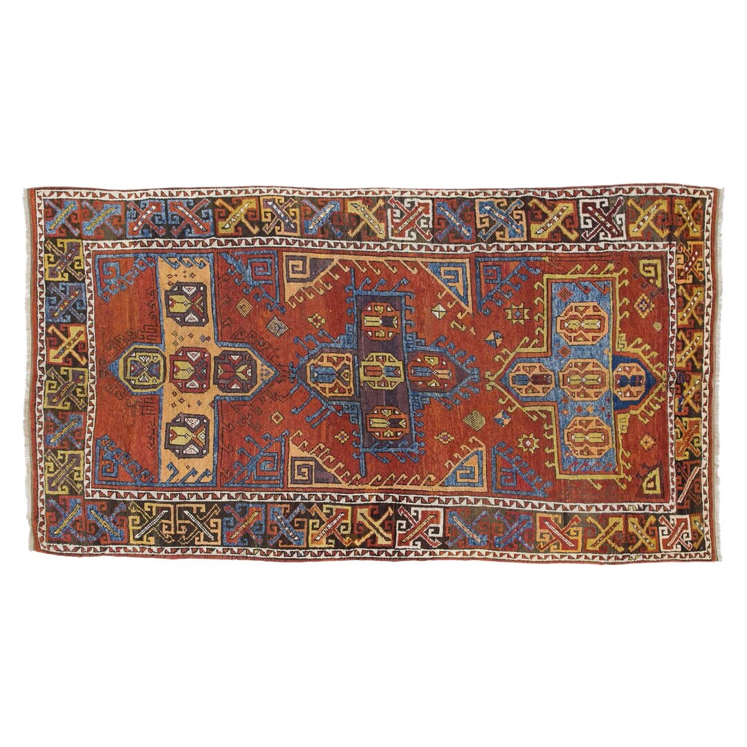 Antique Handknotted Turkish Rug, Geometric Medallion Design, 5.3 X 10.5 ...