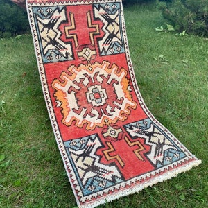 Small Rug,3&#39;1&quot;x1&#39;5&quot;Ft, Vintage Oushak Small Rug, Handmade Turkish Small Rug, Door Mat, Outdoor Small Rug, Wool Small Rug