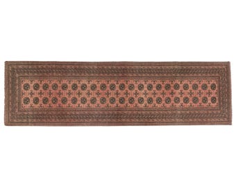 Vintage turkisk ulllöpare, terrakottabrun geometrisk hallmatta (6,2 x 2,9 m)