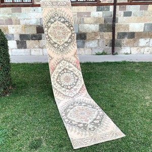 Hallway Runner Rug, 2&#39;5&quot;x12&#39;2&quot;Ft, Kitchen Runner Rug, Turkish Handmade Wool Runner Rug, Vintage Oushak Runner Rug, Stair Rug, Narrow Runner.
