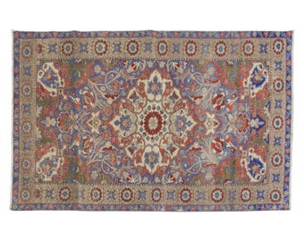 Vintage Turkish Rug: Anatolian Floral Medallion, Kayseri Wool Rug (4.3 x 7.1 ft)