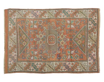 Handwoven Vintage Turkish Rug: Çanakkale Wool Carpet, Boho Decor (4 x 5.9 ft)