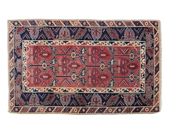 Tapis vintage tissé à la main en laine turque, design tribal Döşemealtı (4 x 6,6 pi)