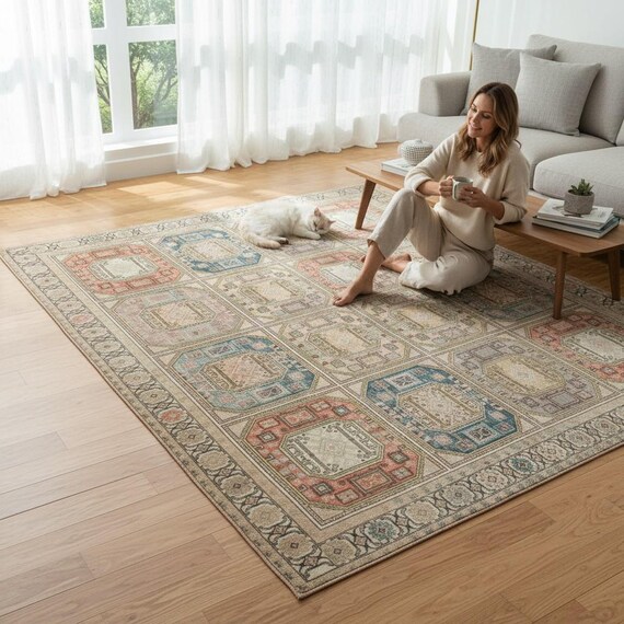 Vintage türkische Teppich: 200 x 240 cm Kayseri Wollteppich, Anatolische Fliesenkunst
