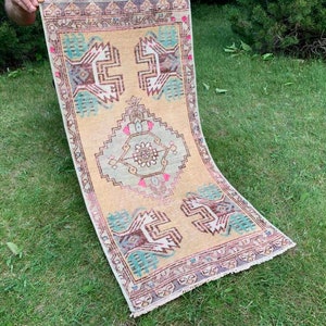 Kleine Teppich, 3&#39;1 &quot;x 1&#39;5 Ft, Vintage Oushak kleinen Teppich, handgemachte türkische kleine Teppich, Türmatte, Outdoor kleine Teppich, Wolle kleine Teppich