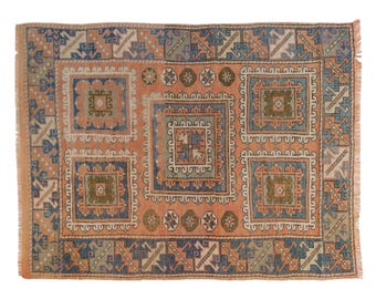 Vintage Turkish Wool Rug: Handwoven Çanakkale Carpet, Boho Home Decor (4.4 x 6.1 ft.)