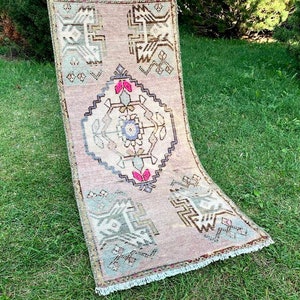 Kleine Teppich, 1&#39;3 &quot;x 3&#39;1 Ft, Vintage Oushak kleine Teppich, handgemachte türkische kleine Teppich, Türmatte, Outdoor kleine Teppich, Wolle kleine Teppich