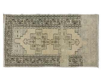 Vintage Turkish Wool Runner Rug: Moonlit Niğde Tribal Hall Decor