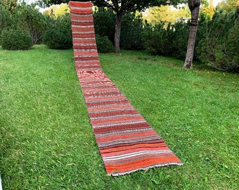 Alfombra Kilim turca extra larga: alfombra de escalera de lana hilada a mano