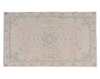 Vintage Turkish Rug: 3.5 x 6.9 ft Isparta Floral Medallion