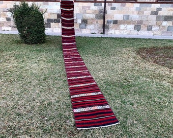 Alfombra Kilim turca vintage larga: alfombra de escalera de lana hecha a mano (60 x 69 cm)