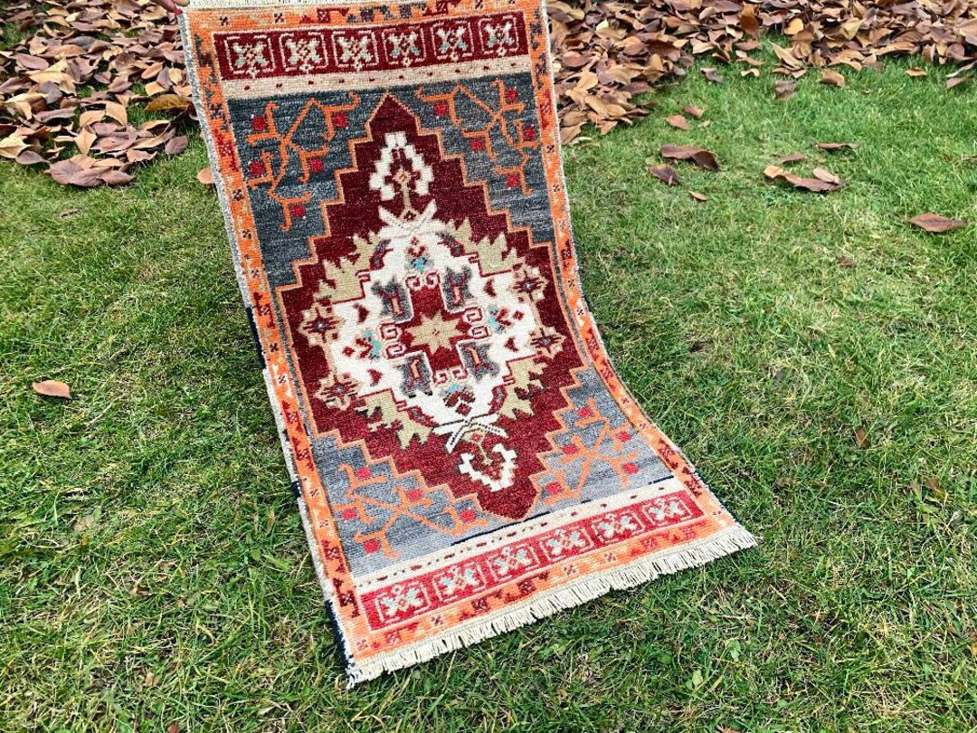 Small Vintage Rug, 2'8x1'5ft, Door Mat Rug, Bathroom Small Rug, Kitchen