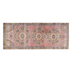 3 x 8.5 ft, Vintage Turkish Wool Runner, 91 x 257 cm, Floral Anatolian Carpet, Handwoven Boho Hallway Rug, Pink Beige Color Tones