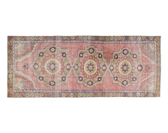 Tappeto da corridoio turco vintage in lana: tappeto anatolico floreale tessuto a mano, 3x8,5 piedi