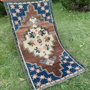Small Rug, 3&#39;2&quot;x1&#39;7&quot;Ft, Door Mat Rug, Bathroom Small Rug, Kitchen Decor Rug, Kitchen Small Rug, Turkish Handmade Wool Small Rug, Vintage Rug