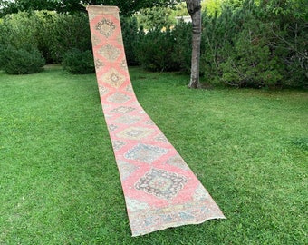 Vintage Turkish Runner Rug: Extra Long Wool Hallway Carpet (2'5"x20'8")