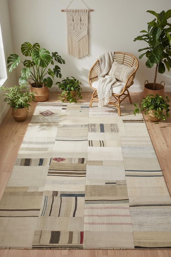 トルコ ヴィンテージ キリムパッチワークラグ オレンジ 203-4 トルコ