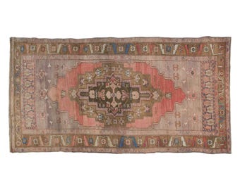 Vintage Turkish Runner Rug: 4.7 x 10.9 ft, Coral & Olive Wool