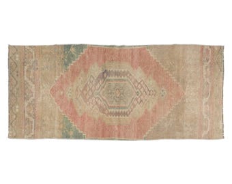 Tappeto da corridoio turco vintage in lana: 2,4 x 6 piedi, arredamento boho pastello