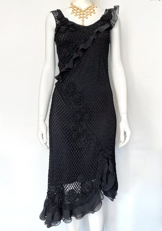 Karen Millen dress vintage crochet black knit mes… - image 1