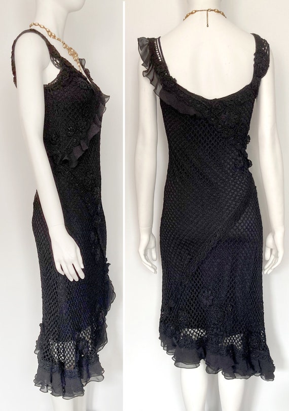 Karen Millen dress vintage crochet black knit mes… - image 5