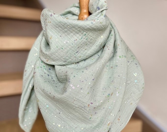 Mouchoir en mousseline MINT GLITTER pour bébés et enfants - disponible en triangle ou en carré, dans de nombreuses couleurs