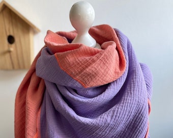 Bufanda de muselina VERANO Bufanda XXL bicolor en seis tallas para mujer y niño, color de costura a elegir neón