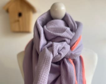 Tissu mousseline lilas NEON carré avec couture contrastée Taille du tissu XXL et couleur de couture au choix