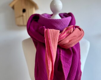 Écharpe en mousseline ROSE & Saumon tricolore XXL foulard 6 tailles femmes enfants couleur de couture sélectionnable néon