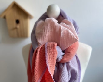 Bufanda de muselina WOW NEON Bufanda XXL tricolor en seis tallas para mujeres y niños, color de costura a elegir neón