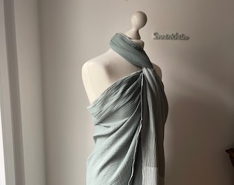 Pareo aus Musselin THEA UNI  Strandkleid dreifarbig oder einfarbig  Musselinpareo   XXL Maxi Tuch 180x130cm Nahtfarbe wählbar