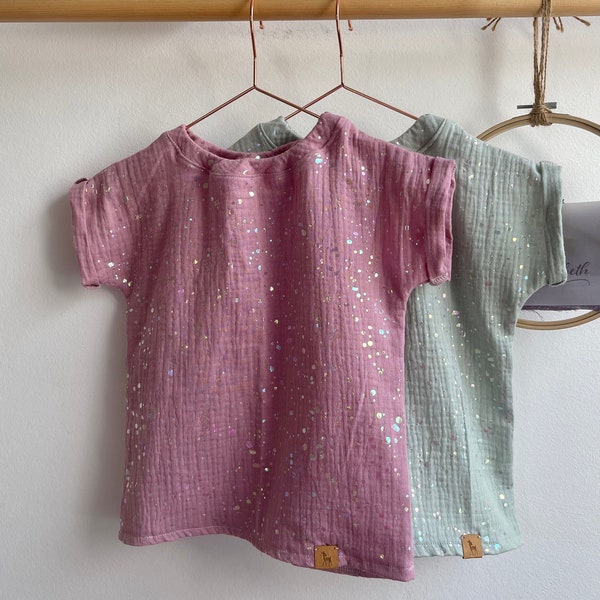 Shirt aus Musselin THILDA GLITTER  Kindershirt in Gr. 50-164 und vielen Farben wählbar