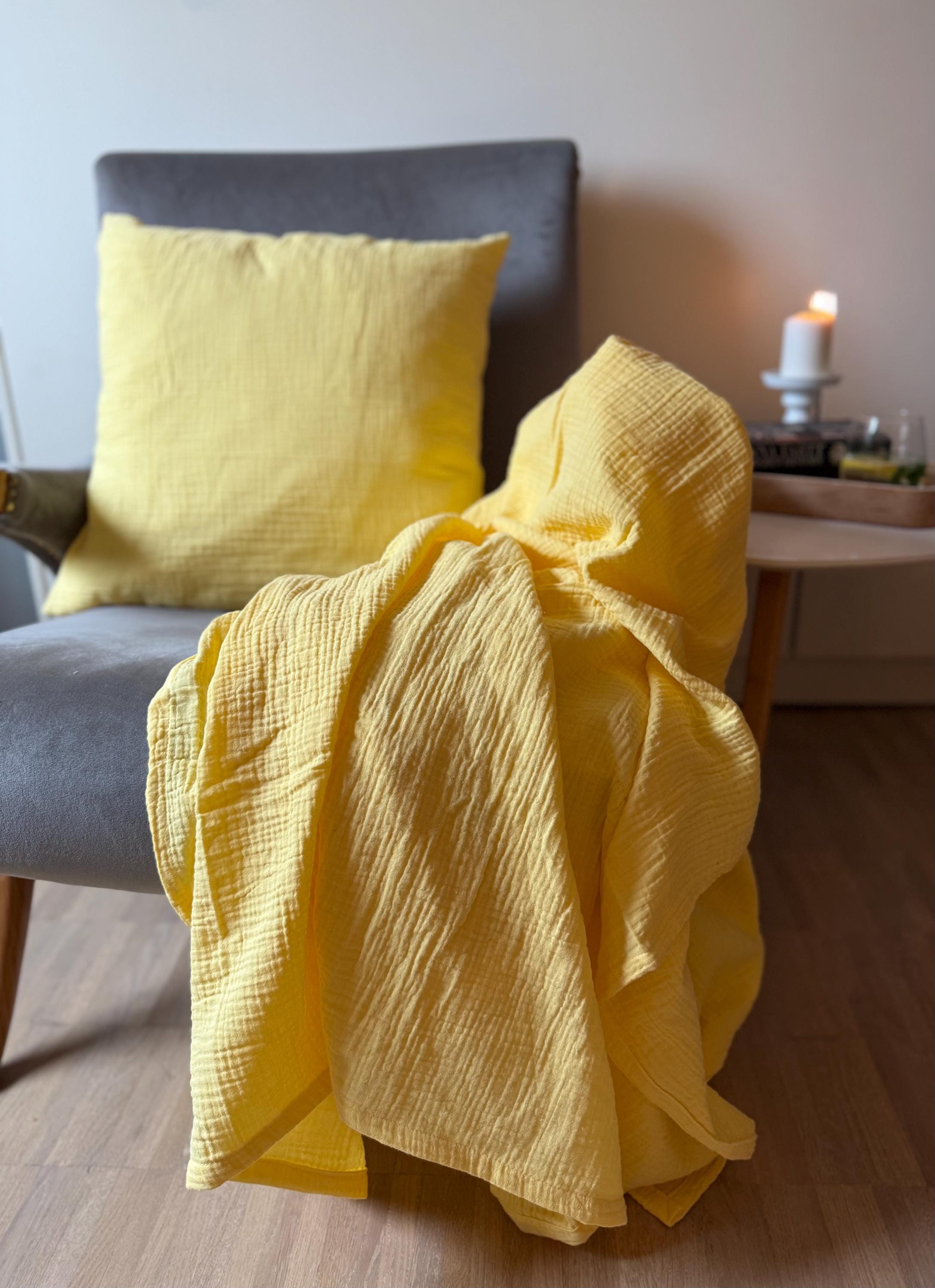 Musselin Decke | HELLGELB | Bettdecke | Sommerdecke | Kuscheldecke | verschiedene Größen und Farben | einlagig