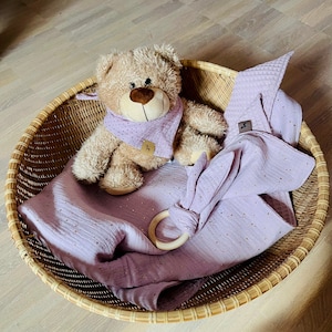 Baby blanket made of muslin and waffle pique cuddly blanket summer blanket soft pink set with bunny ears WITHOUT teddy
