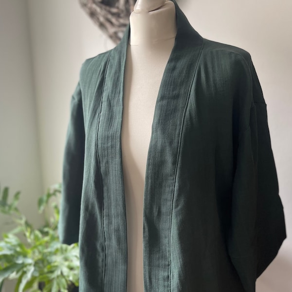 kurzer Kimono aus Musselin  Jacke im Kimonostyle kurz  Farben (Grün- und Grautöne) wählbar