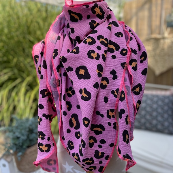 Muslin scarf LIGHT LEO women's scarf made of muslin many prints and 3 sizes triangle single-layer seam color selectable
