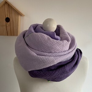 Muslin scarf PURPLE three-colored XXL neckerchief in many sizes for women and children, selectable seam color neon image 4