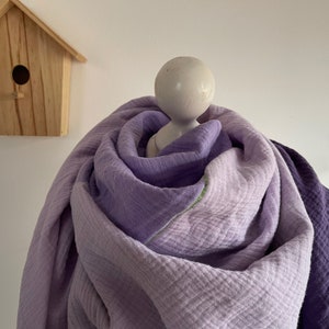 Muslin scarf PURPLE three-colored XXL neckerchief in many sizes for women and children, selectable seam color neon image 2