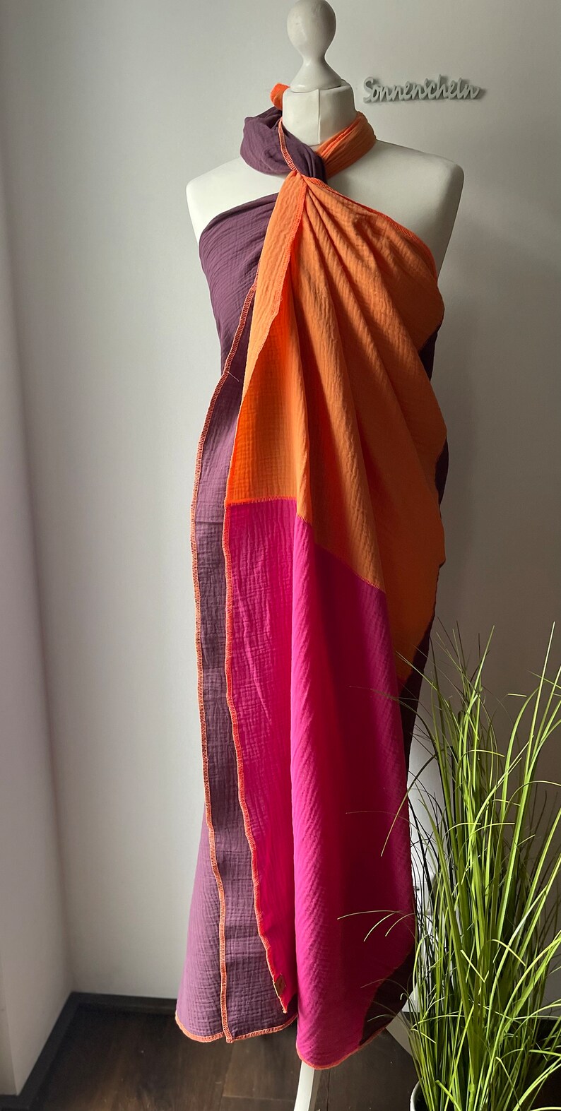 Paréo en mousseline THEA ORANGE robe de plage paréo en mousseline tricolore ou uni XXL maxi tissu 180 x 130 cm Couleur de couture au choix image 3