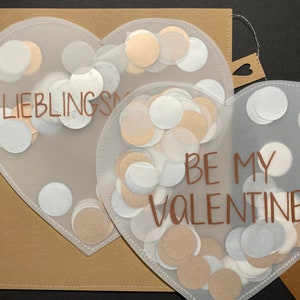 Valentine's Day card Be my Valentine, confetti heart made of transparent paper, handmade with fine confetti, handlettering image 2