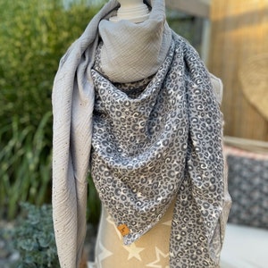 Muslin scarf LEO Panther shades of grey color blocking XXL scarf edge color selectable